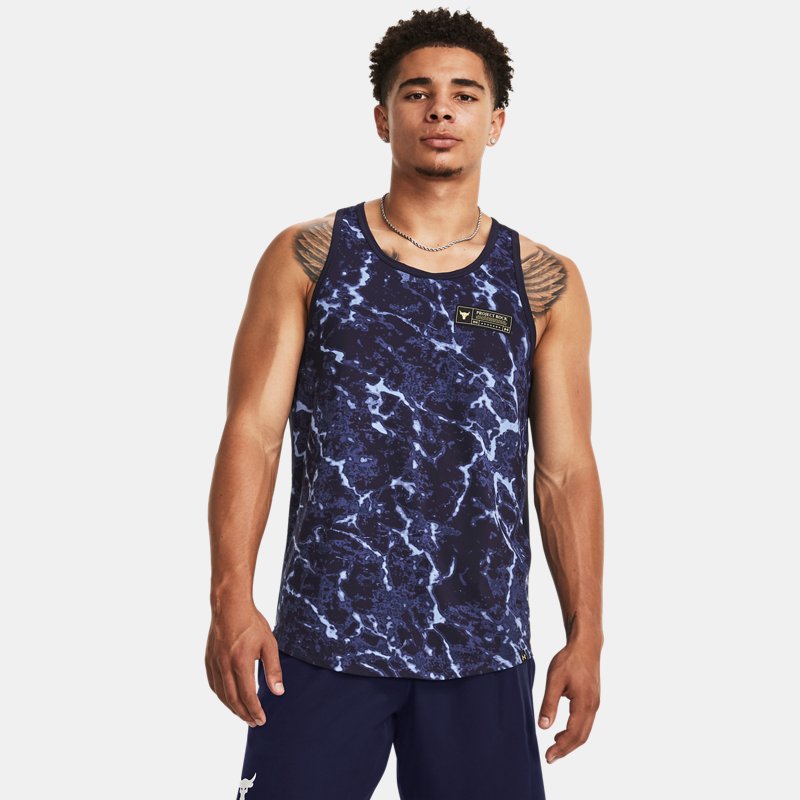 Under Armour Men's Project Rock Iso-Chill Muscle Tank Midnight Navy / Midnight Navy / Mesa Yellow XL